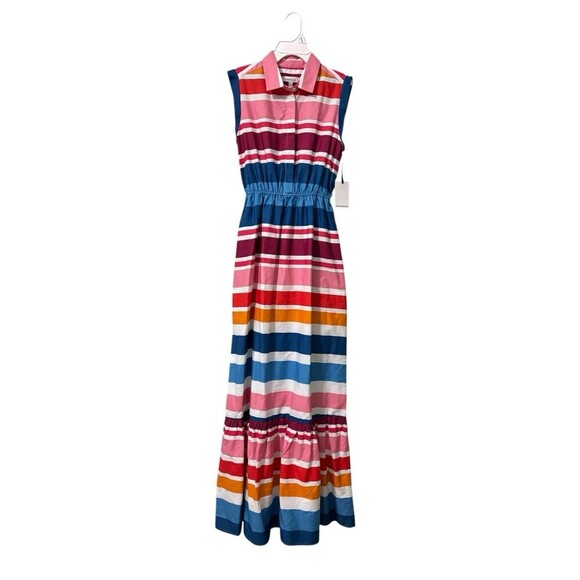Kensie Striped Sleeveless Ruffle Hem Colorful Collared Maxi Dress Size 2 NEW - Picture 6 of 13